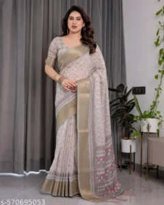 Handloom Linen Floral Printed Saree